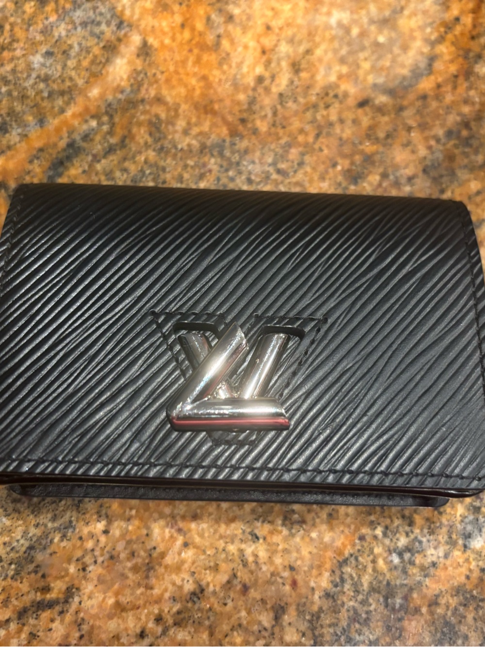 Louis Vuitton Black Epi Leather Card Holder with Silver LV Emblem